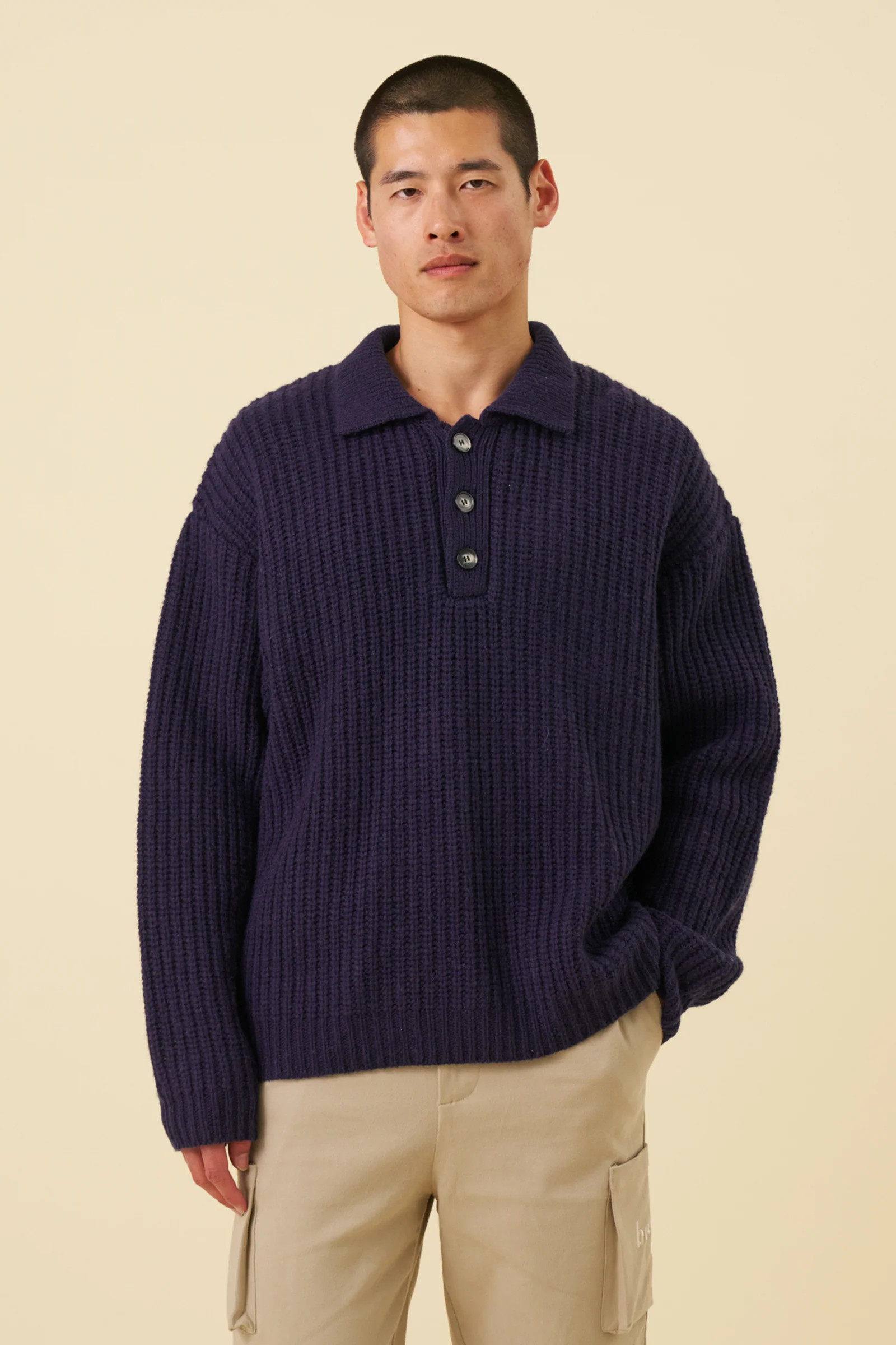 WOOL BUTTON POLO - OCEAN NAVY | bound clothing
