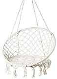 PLAYBERG Round Hanging Hammock Cotton Rope Macrame Swing Chair for Indoor and Outdoor, White | Amazon (US)