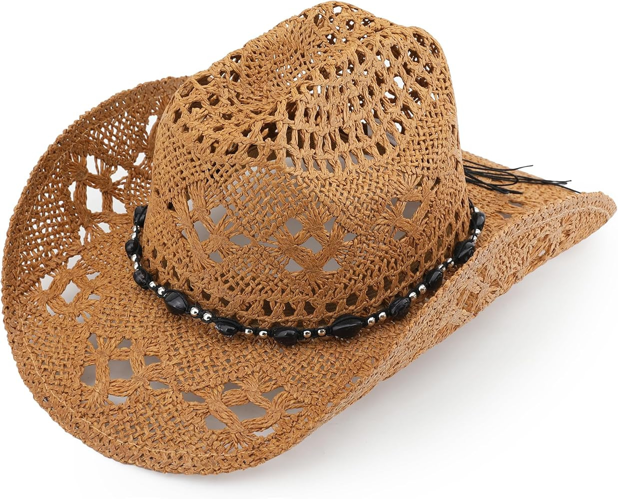Straw Cowboy Hat for Women and Men, Western Cattleman Style, Wide Shapeable Brim | Amazon (US)