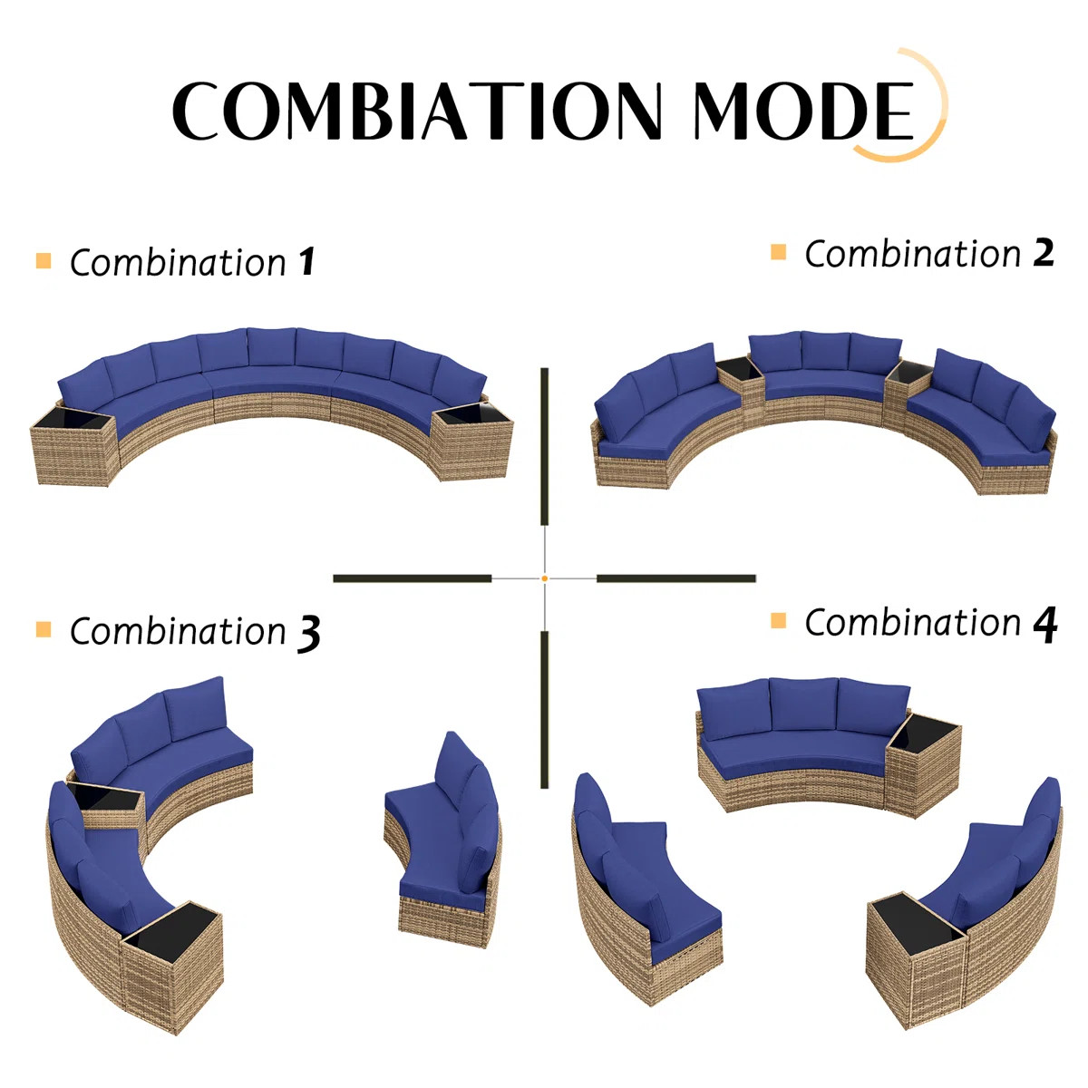 Leiny 11 Piece Rattan Sofa Seating Group With Cushions and Side Tables, Blue | Wayfair North America