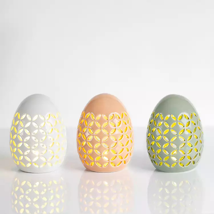 Pastel Pre-Lit Ceramic Egg Lanterns, Set of 3 | Kirkland's Home
