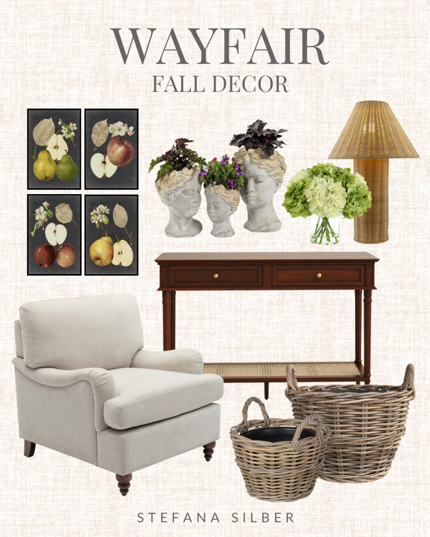 @Wayfair, #Wayfair, #Wayfairpartner, framed art, table lamp, console table, wicker basket, accent chair, planter, artificial flower 

#LTKSeasonal #LTKHome #LTKSaleAlert