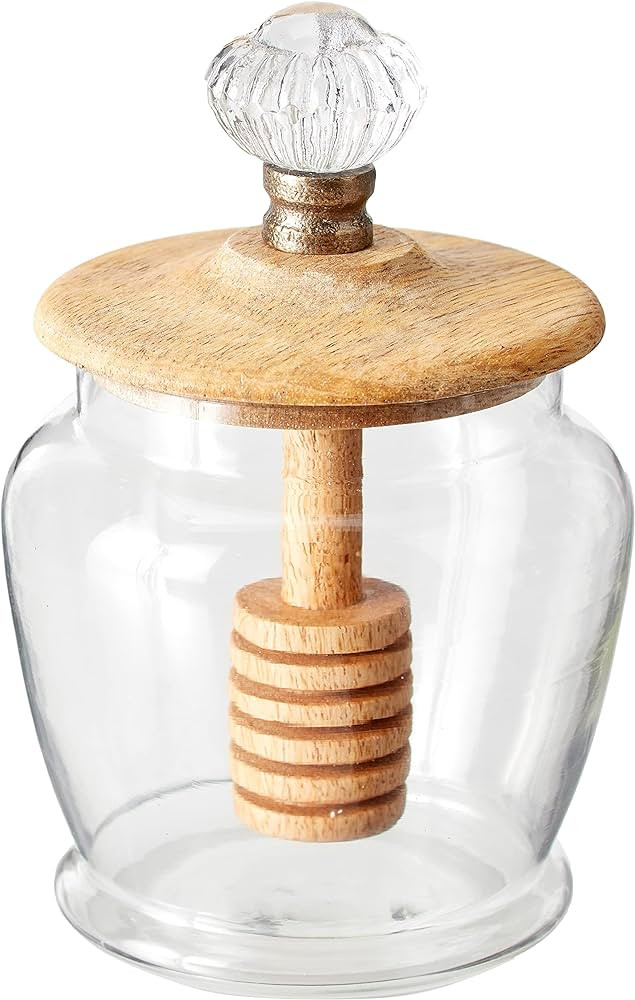 Mud Pie Glass Honey Jar, 5" x 3 1/4" dia, Clear | Amazon (US)