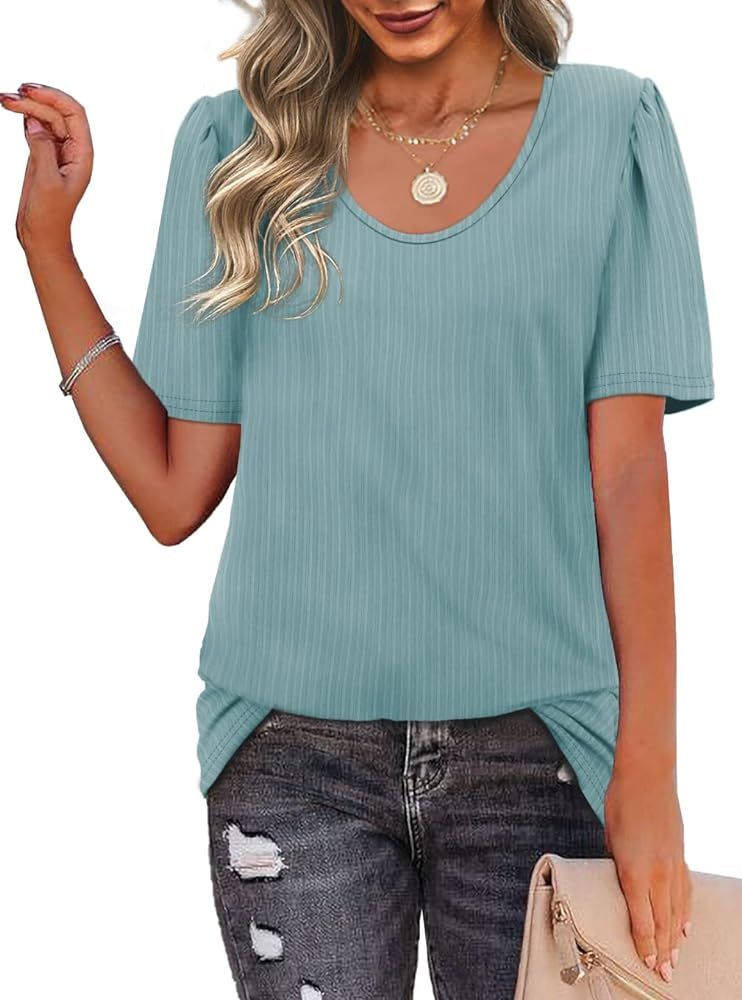 WIHOLL Women Summer T Shirts Short Sleeve Rounded V Neck Pocket Tee Tops | Amazon (US)