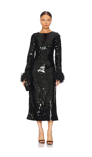 Pricilla Dress With Faux Fur in Black Sequins | Revolve Clothing (Global)