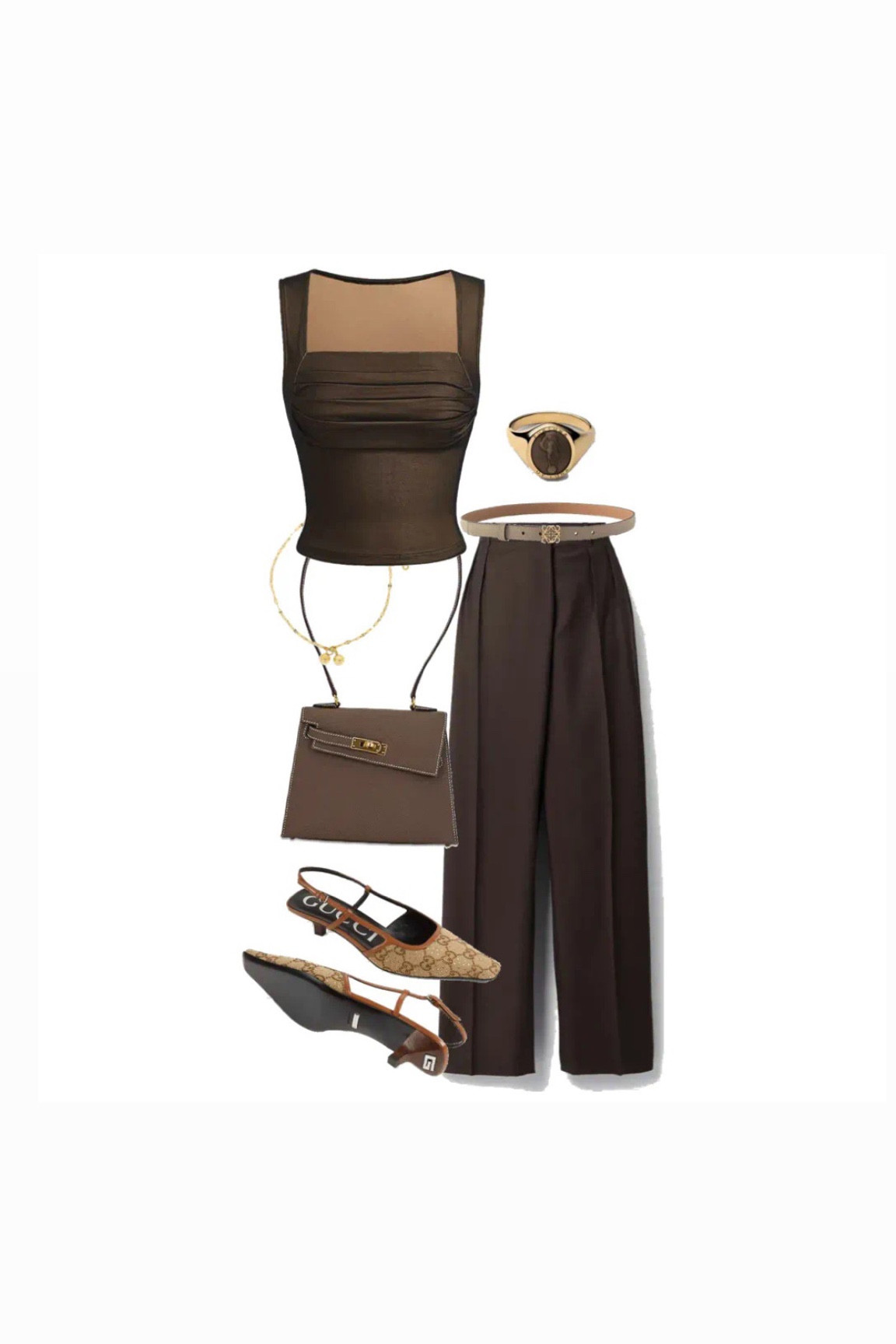 Brown SHEIN top 
Brown trousers 
Classic outfit 
Hermes bag 
Gucci heels 
Brown belt 

#LTKmidsize #LTKBacktoSchool #LTKstyletip