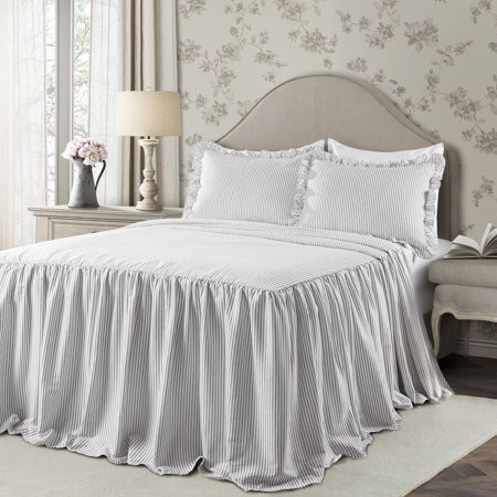Lush Decor Ticking Stripe Bedspread Gray 3Pc Set King | Walmart (US)