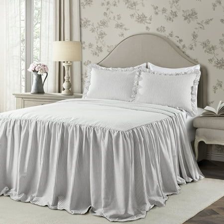 Lush Decor Ticking Stripe Bedspread Gray 3Pc Set King | Walmart (US)