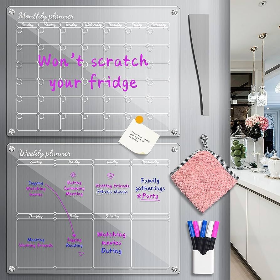 Aogwat Magnetic Acrylic Calendar for Fridge, Clear Calendar Dry Erase Magnetic Board for Refriger... | Amazon (US)