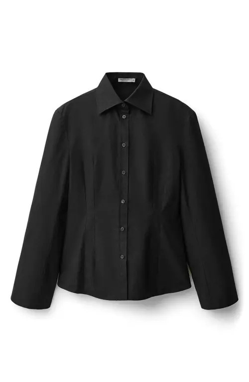 MANGO Slim Fit Cotton Button-Up Shirt in Black at Nordstrom, Size Large | Nordstrom