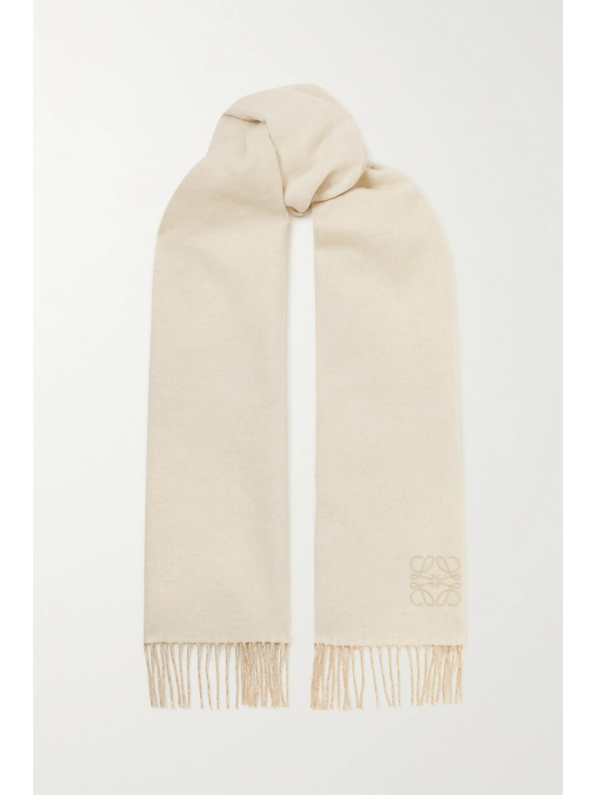 Ivory Fringed embroidered two-tone wool and cashmere-blend scarf | Loewe | NET-A-PORTER | NET-A-PORTER (UK & EU)