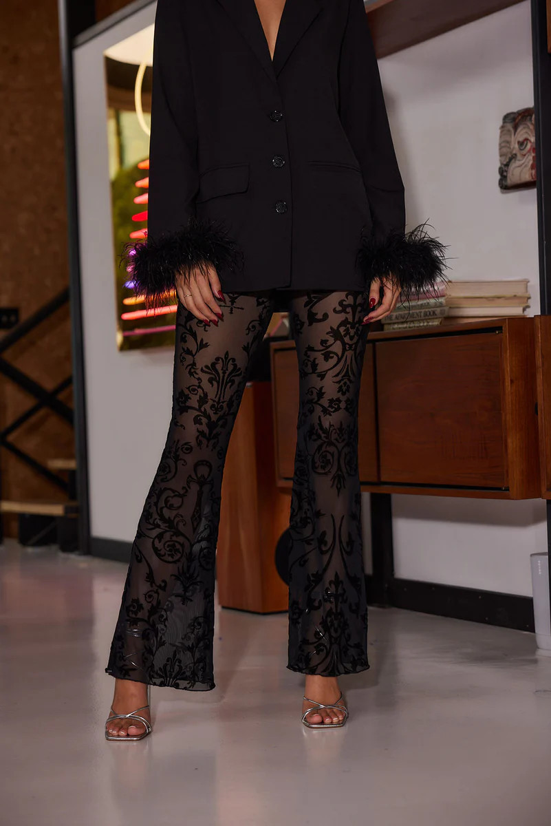 Midnight Hour Black Velvet Burnout Flare Pants | 12th Tribe