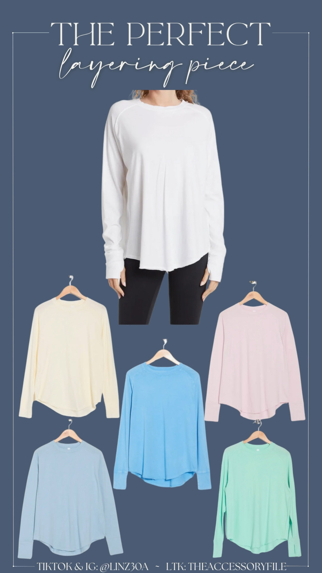 I have 3 of these and love them under flannels, shackets, and vests! They have thumbholes and I think I need the aqua! I wear the XS.
 
I’m 5’3”, 30DDD-27-38.

Layering tees, long sleeve tees, winter basics, spring basics 

#LTKStyleTip #LTKWatchNow #LTKFindsUnder50