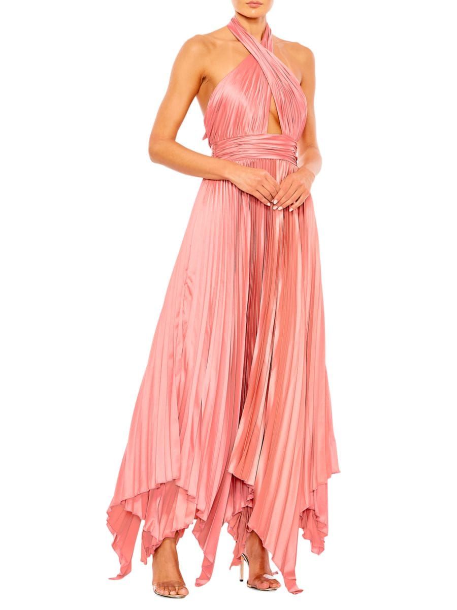 Mac Duggal Pleated Satin Halterneck Gown | Saks Fifth Avenue