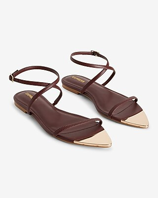 Metallic Pointed Toe Strappy Flat Sandals | Express