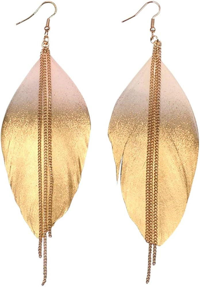 GPASTG chic handmade eye catching brilliant shine light weight boho nature feather earrings for w... | Amazon (US)