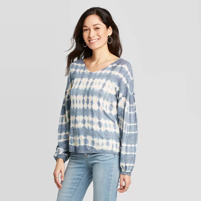 Women's Long Sleeve V-Neck Blouse - Knox Rose™ Indigo | Target