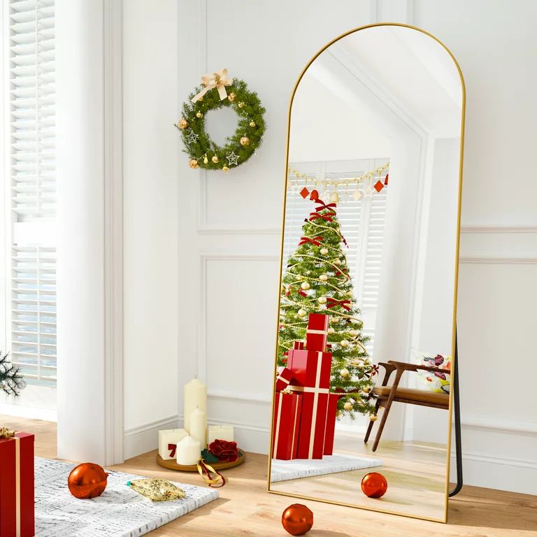 BEAUTYPEAK Arched Full Length Floor Mirror 64"x21.1" Full Body Standing Mirror,Gold | Walmart (US)