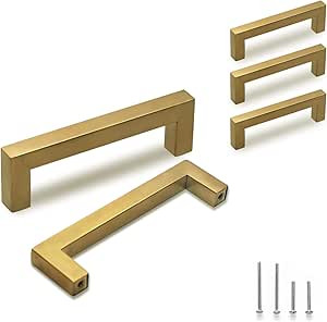 TooCust Brushed Brass Square Drawer Pulls 5 Pack, Modern Gold Cabinet Handles with 3-3/4 Inch (96... | Amazon (US)