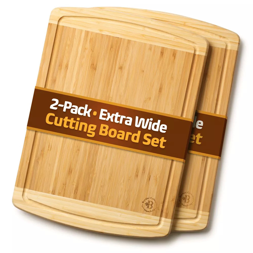 Large Cutting Boards for Kitchen - 2 Pack Bamboo Wood Cutting Board with Deep Juice Groove - Char... | Walmart (US)