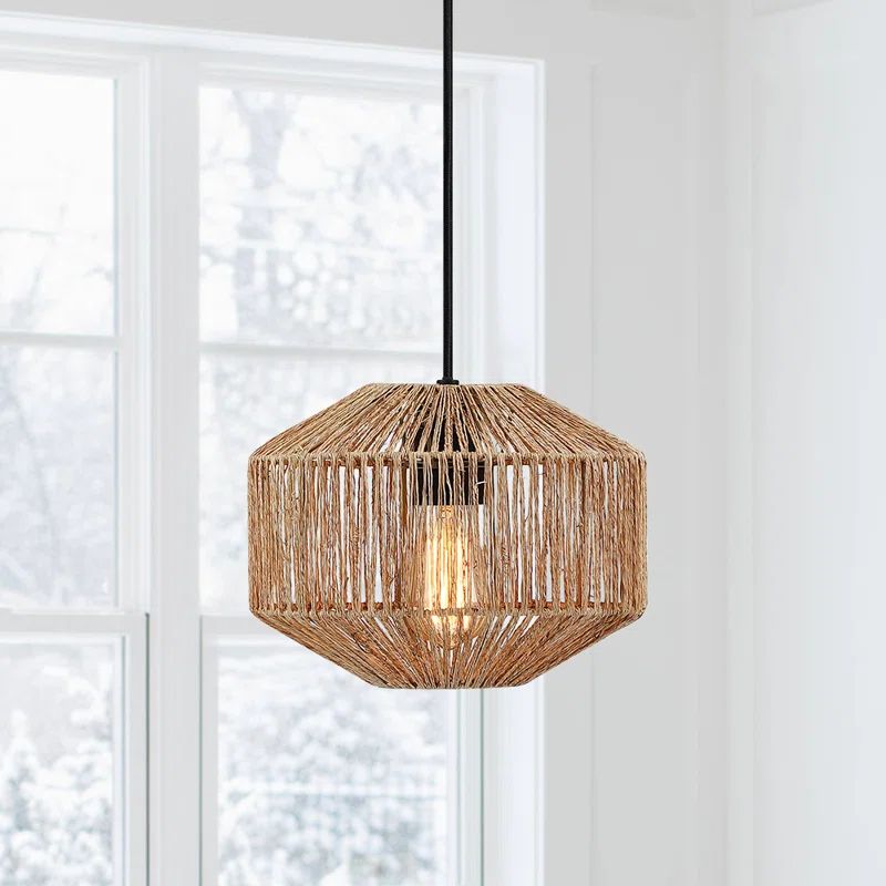 Yingst Bohemian Natural Jute Rope Island Mini Pendant Light With Black Hardware | Wayfair North America