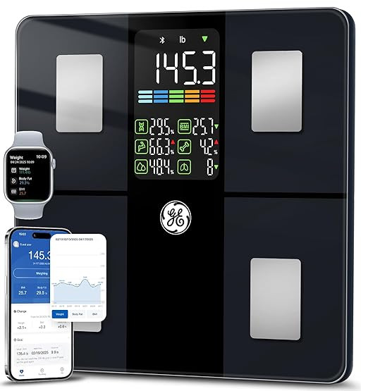 GE Scale for Body Weight, Body Fat, BMI, Muscle Mass, Smart Bathroom Scales with 14 Body Composit... | Amazon (US)