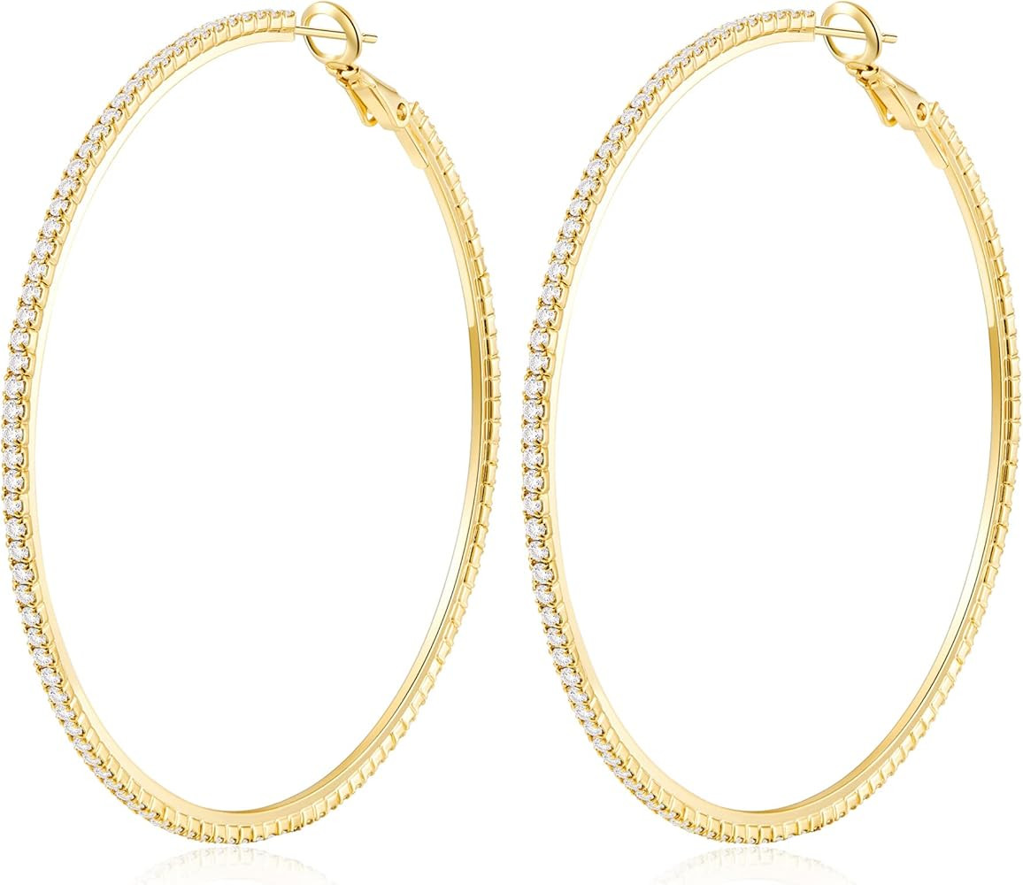 Kainier Big Hoop Earrings 14K Gold Plated 925 Sterling Silver Post Lightweight Gold Hoops for Wom... | Amazon (US)