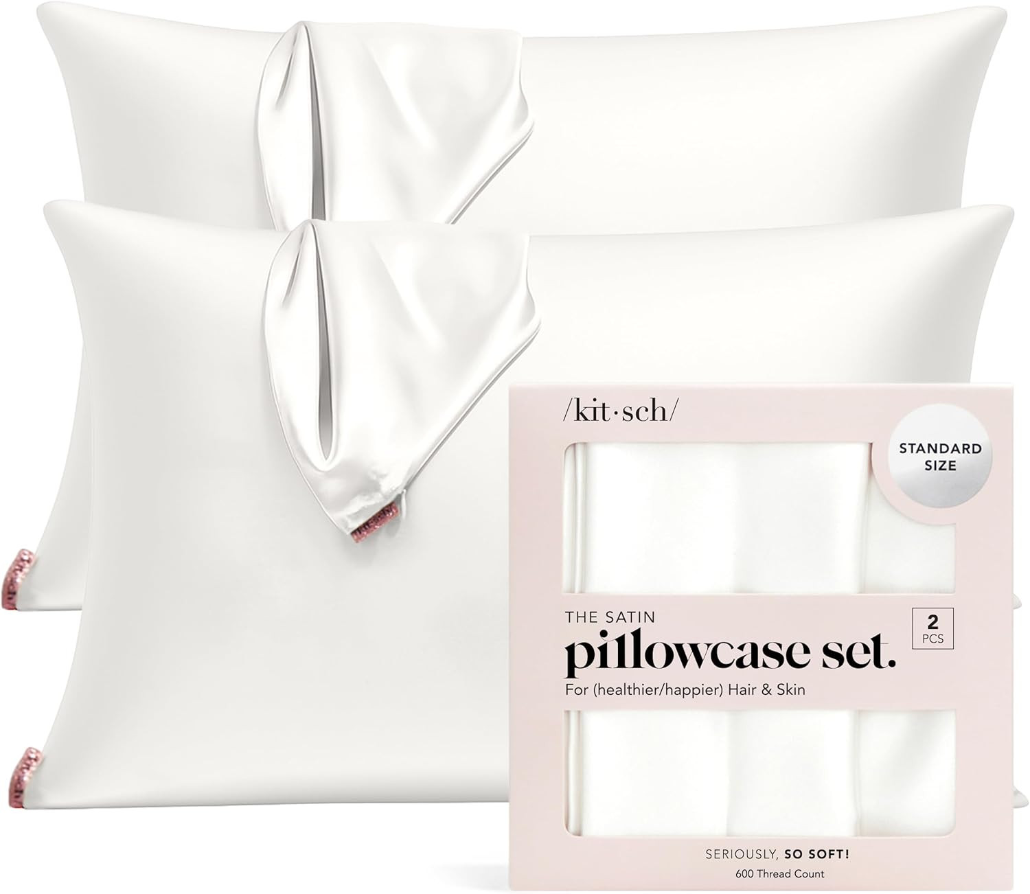 Kitsch Satin Pillowcase with Zipper for Hair & Skin, Softer Than Silk Pillow Cases Queen Size Set... | Amazon (US)