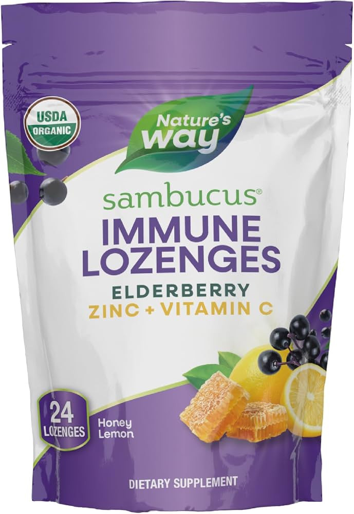 Nature's Way Sambucus Zinc Lozenges with Elderberry and Vitamin C, Honey Lemon Flavor, 24 Lozenge... | Amazon (US)