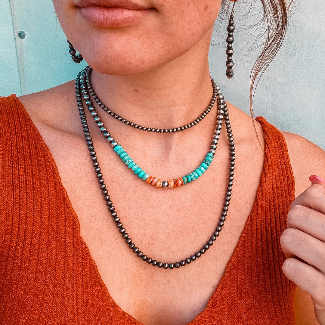 Genuine Navajo Pearl, Kingman Turquoise, and Spiny Oyster Necklace - Etsy | Etsy (US)