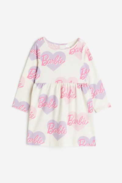 Patterned Cotton Dress - White/Barbie - Kids | H&M US | H&M (US + CA)
