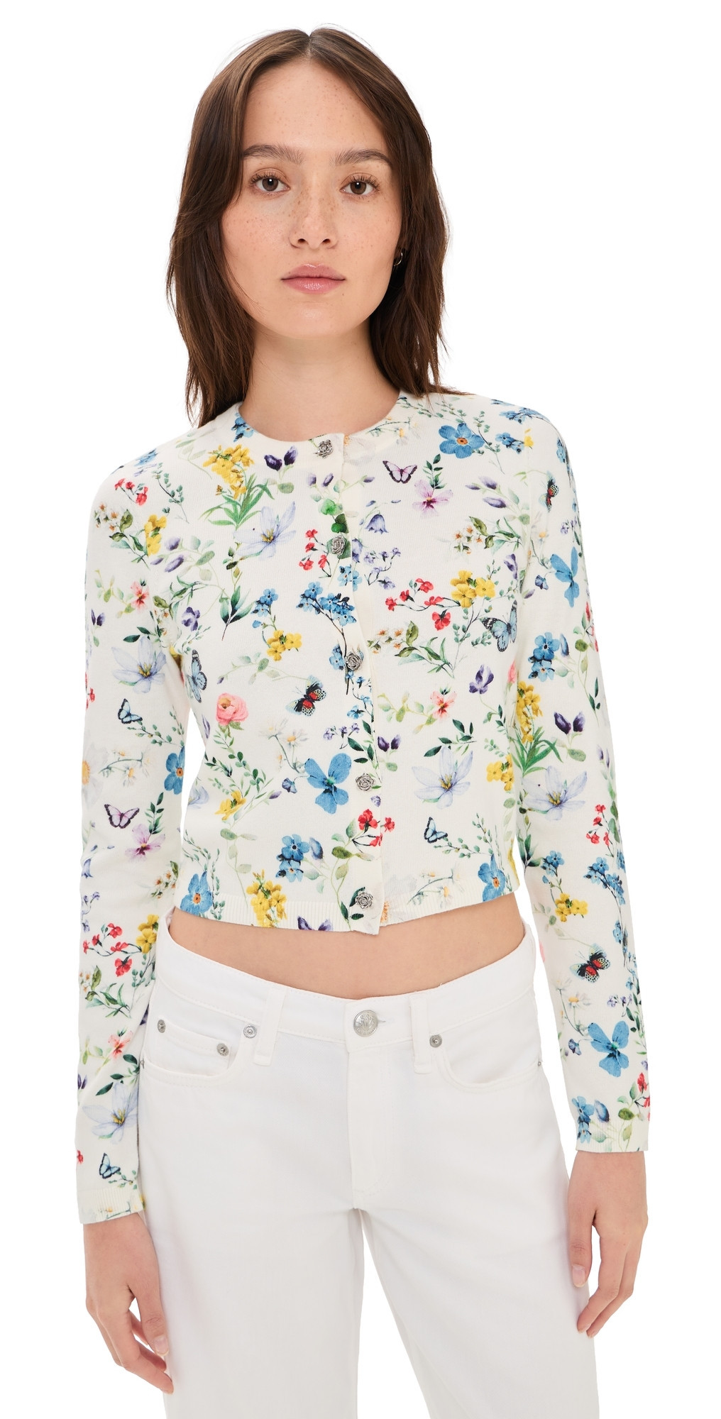 ALICE + OLIVIA Carson Printed Cardigan TWISTING VINES OFF WHITE L | Shopbop