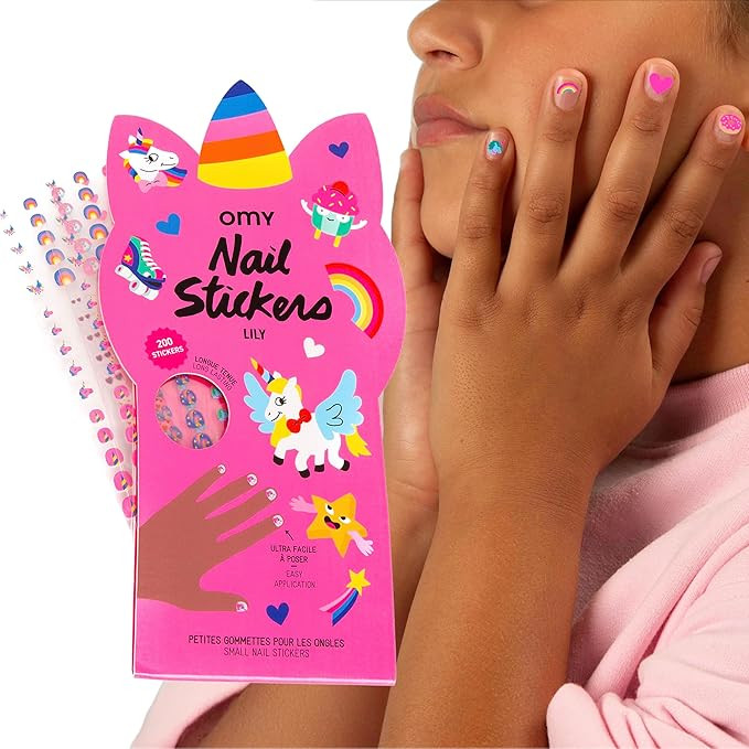 Omy Unicorn Nail Stickers for Kids - 200 Stickers, Waterproof, Durable, Fun, Creative Designs | S... | Amazon (US)