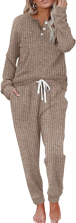 WIHOLL Two Piece Outfits for Women Lounge Sets Button Down Sweatshirt Sweatpants Sweatsuits Set w... | Amazon (US)