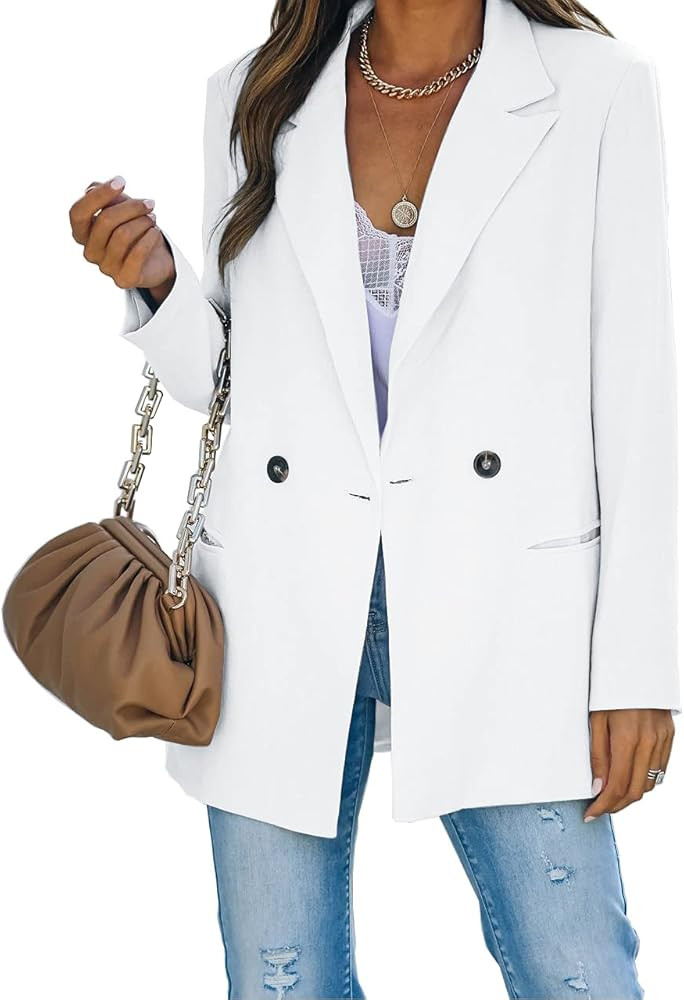 Womens Casual Blazer Loose Fit Open Front Suit Jackets Notched Lapel Long Sleeve Blazers Work Office | Amazon (US)