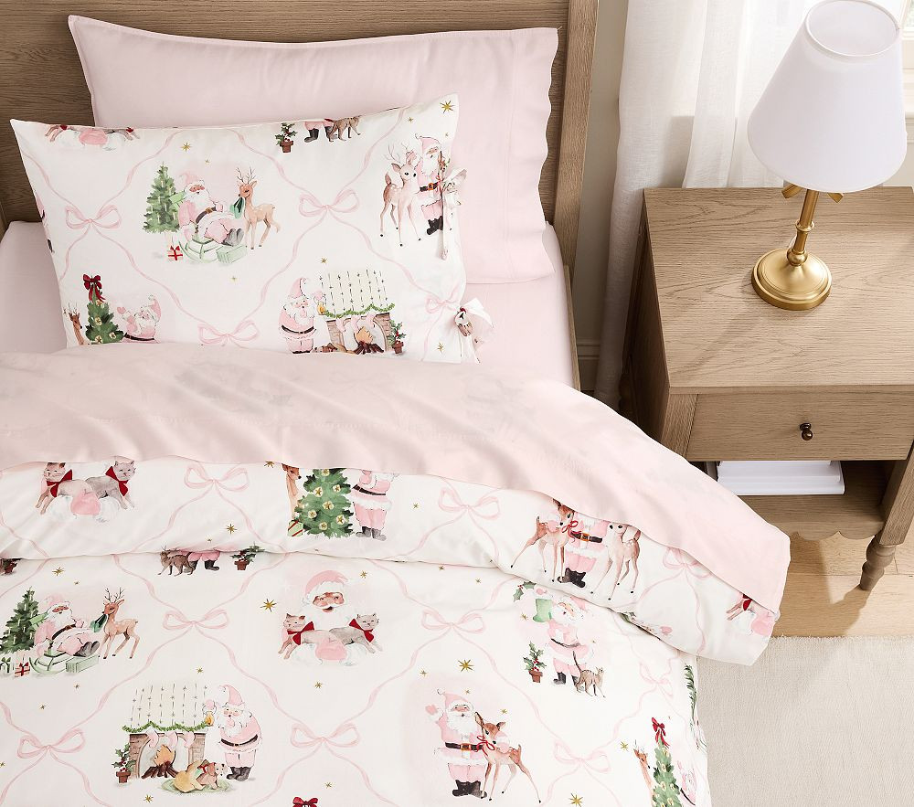 Blush Holly Jolly Santa Duvet Cover &amp; Shams | Pottery Barn Kids