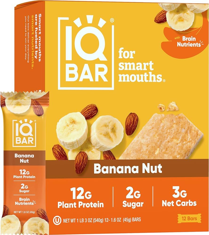 IQBAR Brain and Body Plant Protein Bars - Banana Nut - 12 Count, Low Carb, High Fiber, Gluten Fre... | Amazon (US)
