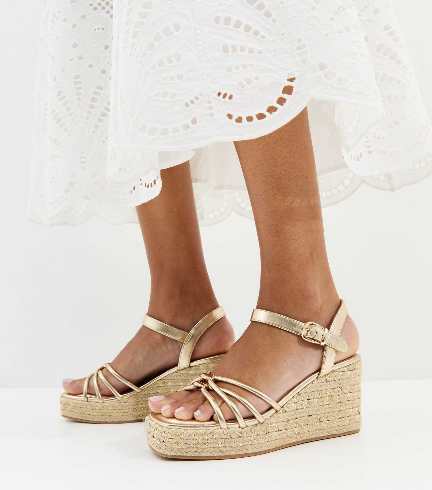 Gold Faux Leather Strappy Wedges | New Look | New Look (UK)