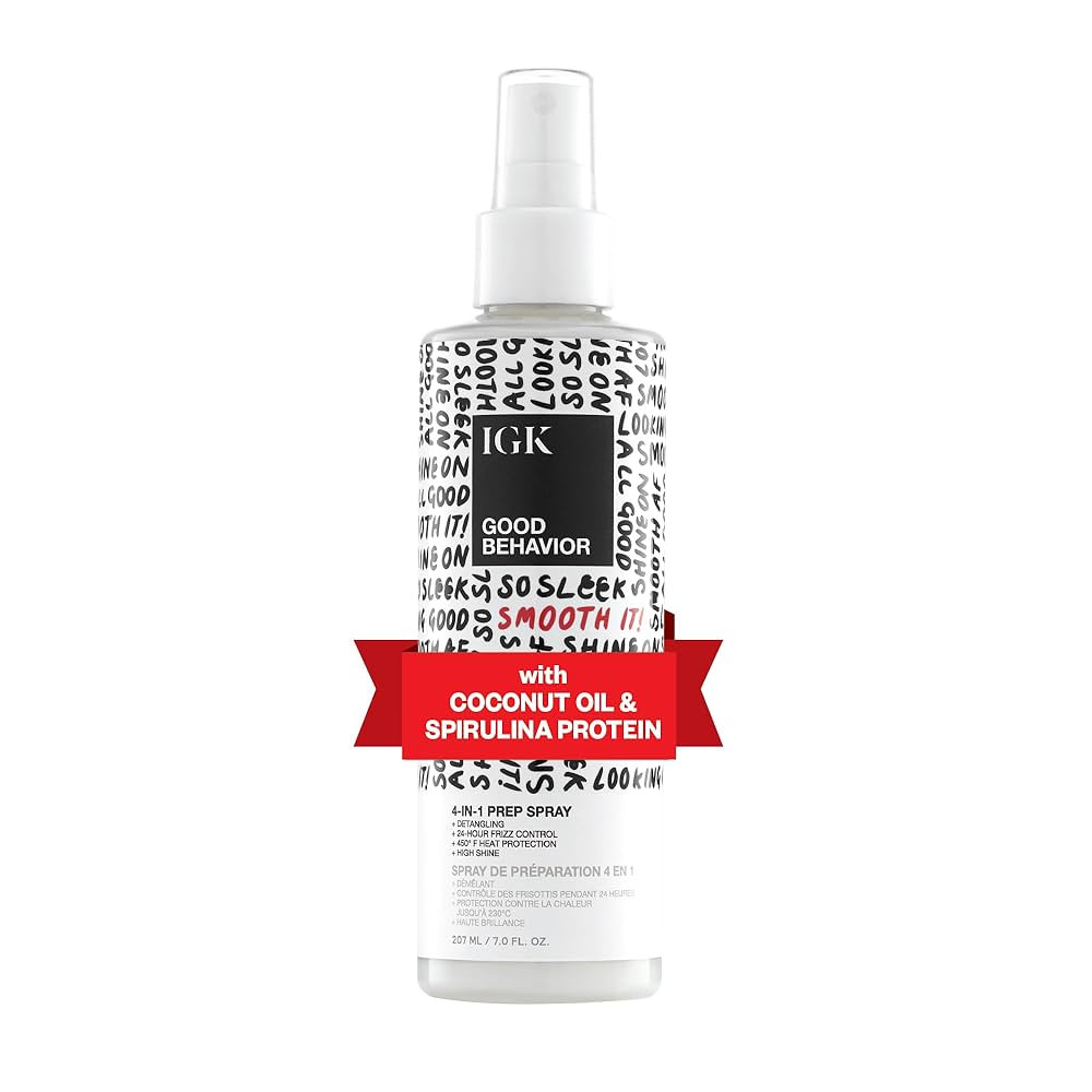 IGK GOOD BEHAVIOR 4-in-1 Prep Spray | Leave In + Detangle + Heat Protectant | Vegan + Cruelty Fre... | Amazon (US)
