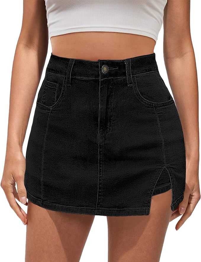 Vetinee Jean Skorts for Woman High Waisted Trendy Slit Stretchy Denim Skirt with Shorts Y2K Casua... | Amazon (US)