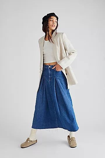 MOTHER Pleated Fray Maxi Skirt | Free People (Global - UK&FR Excluded)