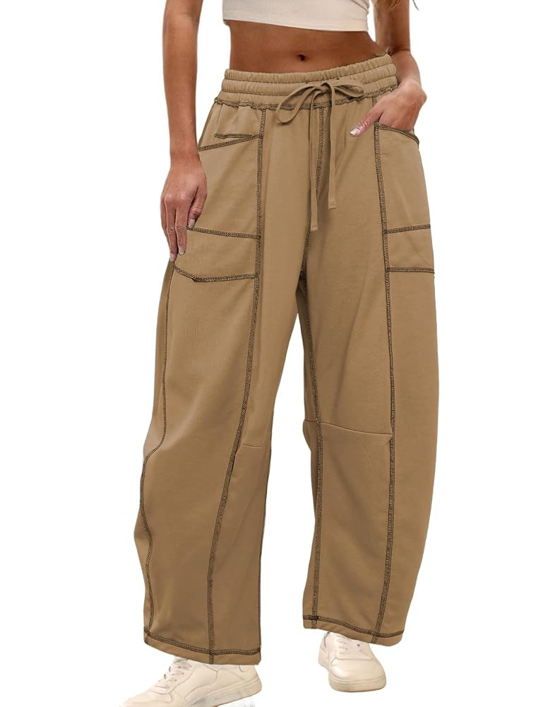 Athlisan Womens Baggy Barrel Pants Wide Leg Lounge Drawstring Sweatpants with Pockets | Amazon (US)