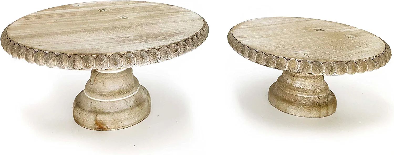 First of a Kind Unique Round Wood Tray - Set of 2 Beaded Pedestals Wooden Trays, 12.5" Creative S... | Walmart (US)
