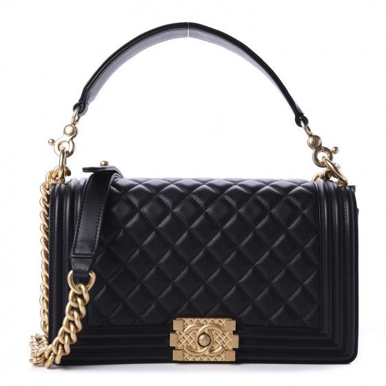 CHANEL Calfskin Medium Boy Logo Top Handle Flap Black | Fashionphile