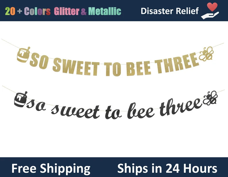 So Sweet to Bee Three banner - Third Birthday Decoration, 3rd birthday party Hanging letter sign | Etsy (US)