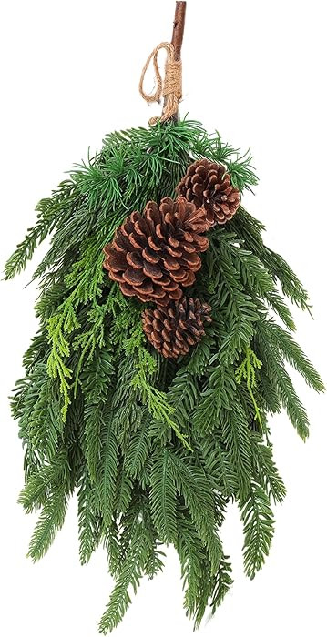 28” Christmas Swag with Pine Cones, Norfolk Pine Cypress Teardrop Swag for Home Indoor Outdoor ... | Amazon (US)