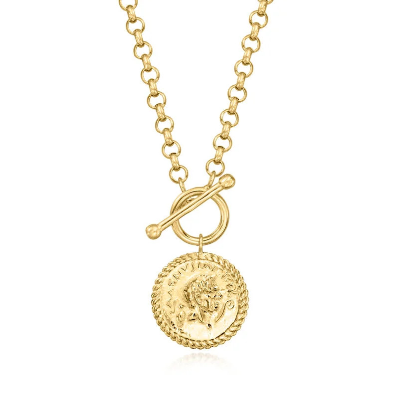 18kt Gold Over Sterling Coin Toggle Necklace | Ross-Simons