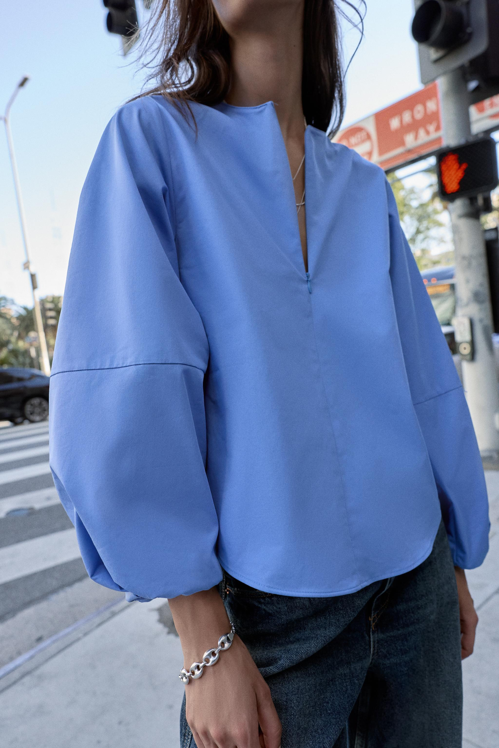 POPLIN BALLOON SLEEVE SHIRT | Zara US