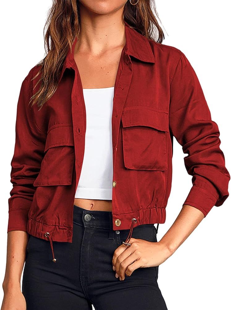 Onedreamer Women's Military Safari Cropped Jackets Button Down Lightweight Oversized Utility Anorak  | Amazon (US)