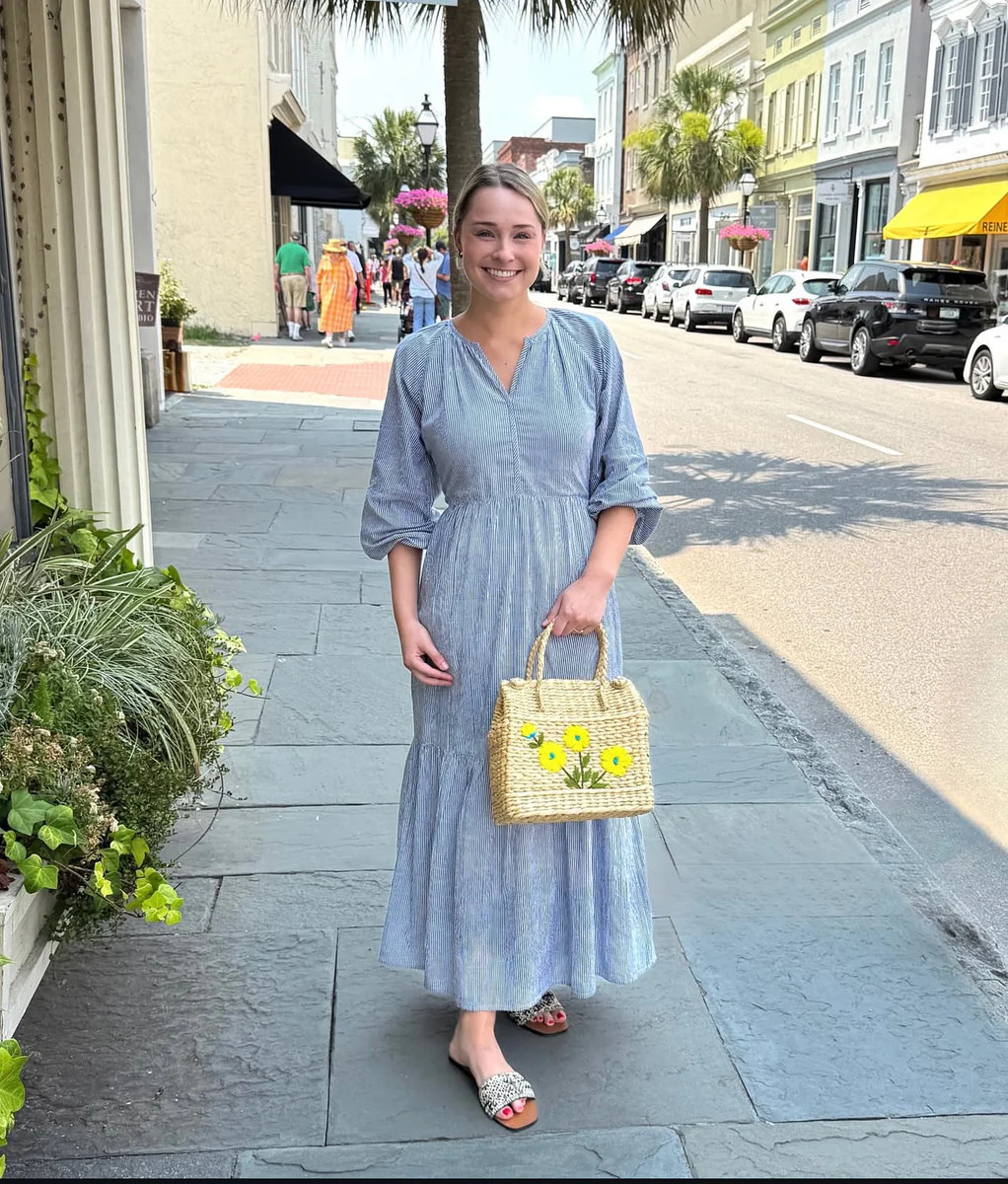 Mackenzie Maxi Dress Denim Blue Seersucker | Madison Mathews